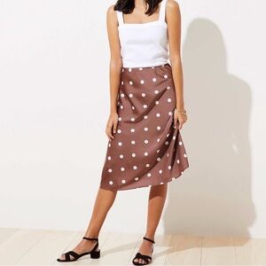 LOFT Brown and White Polka Dot Midi Skirt